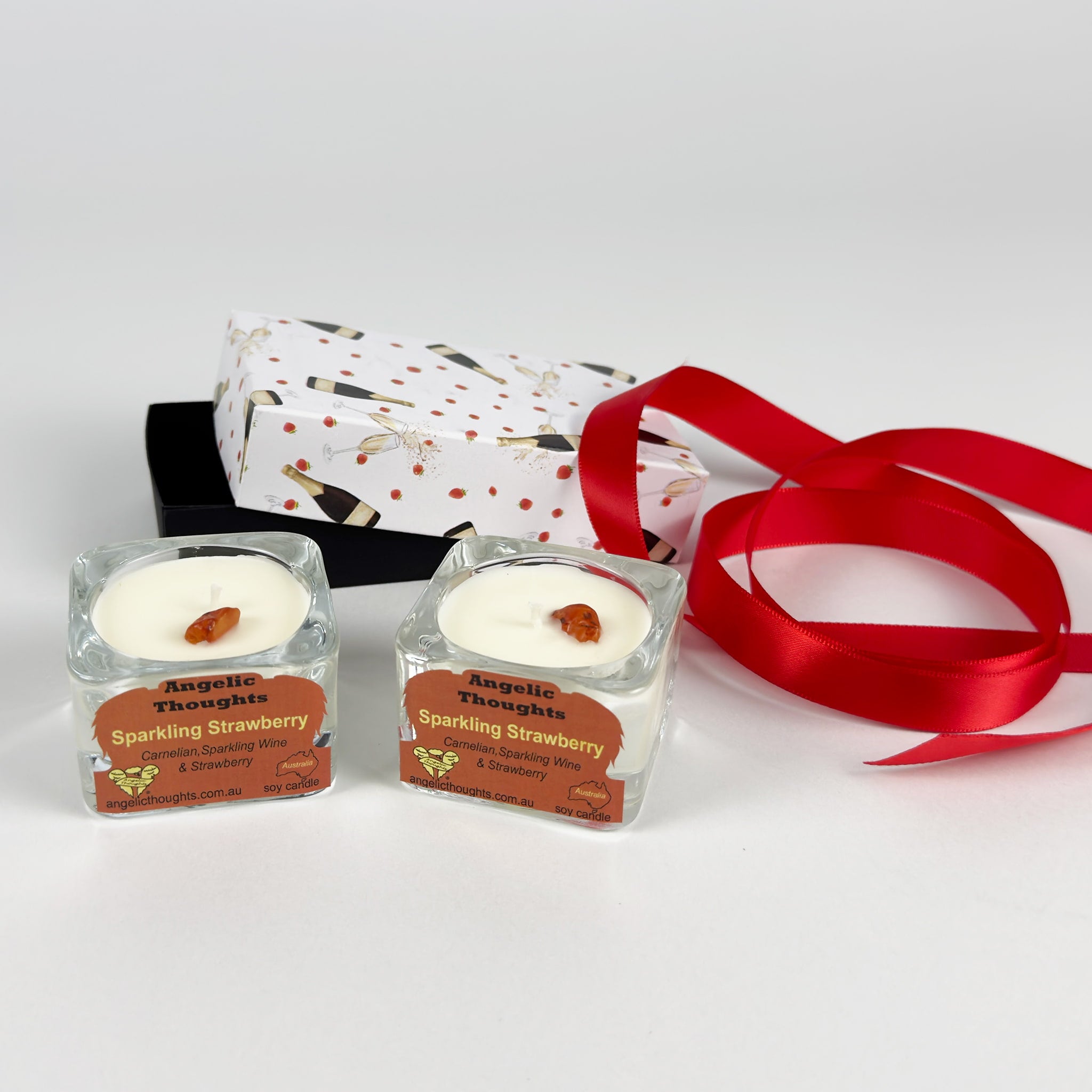 Sparkling Strawberry Soy Wax Candle - Cube Tealight Pk 2