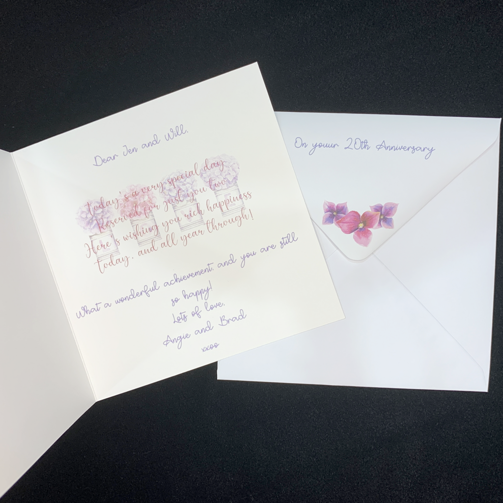 Pink and Blue Hydrangeas Anniversary Greeting Card