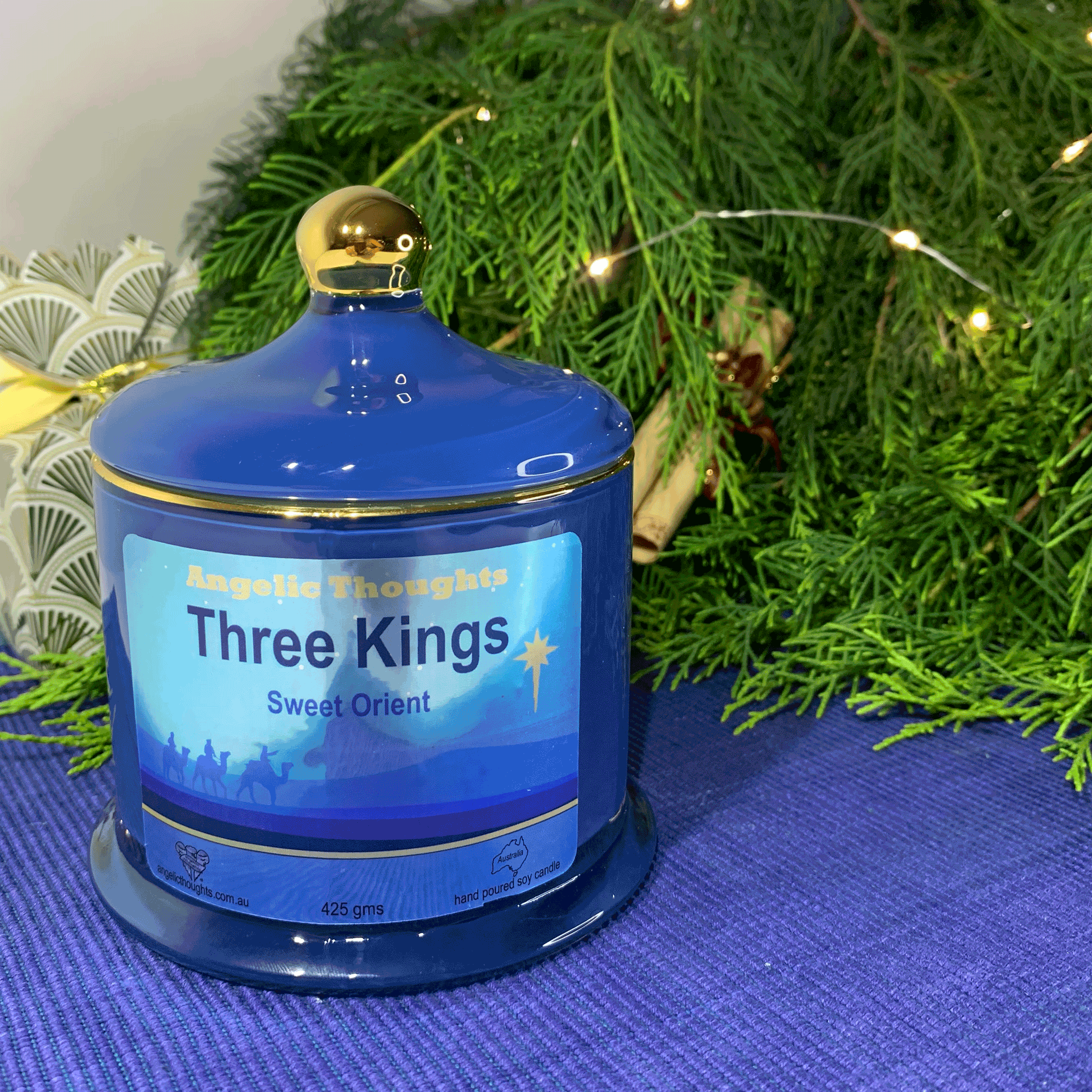 3 Kings Frankincense and Myrrh Soy Wax Candle with Gold Leaf