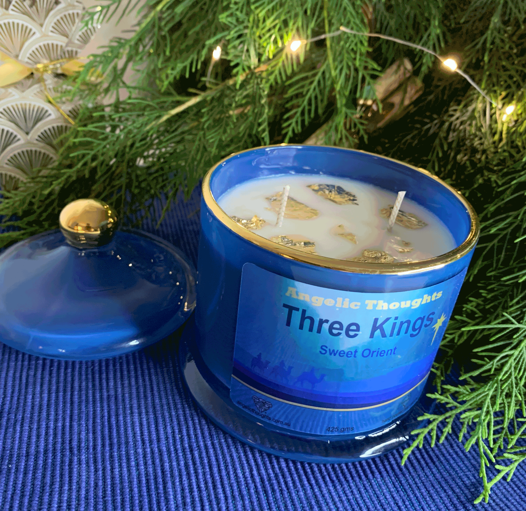 3 Kings Frankincense and Myrrh Soy Wax Candle with Gold Leaf