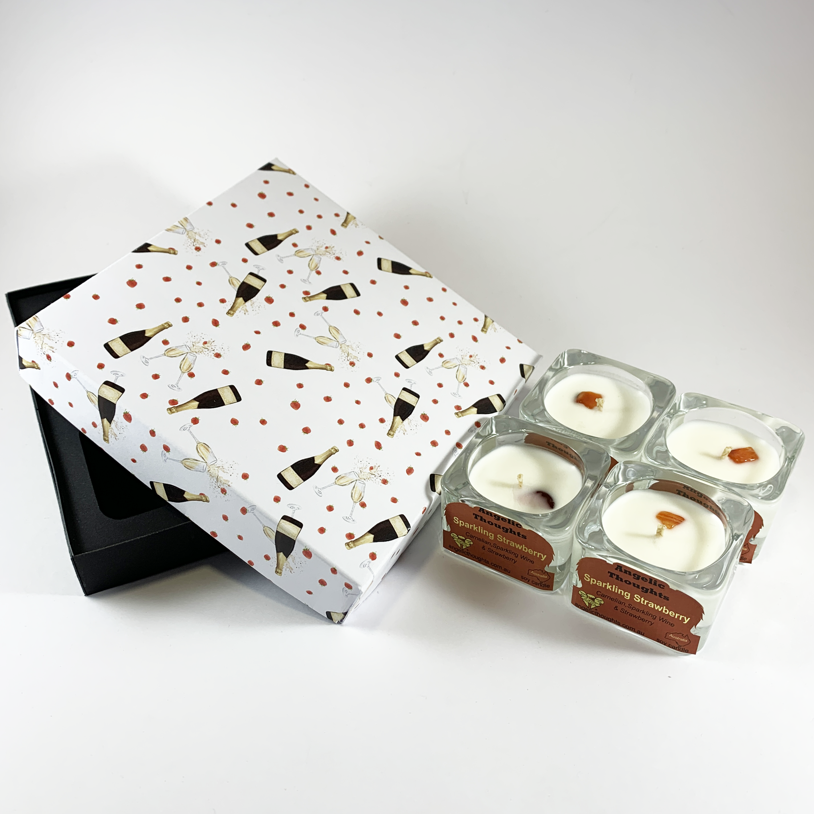 Sparkling Strawberry Soy Wax Candle - Cube Tealight Pk 4