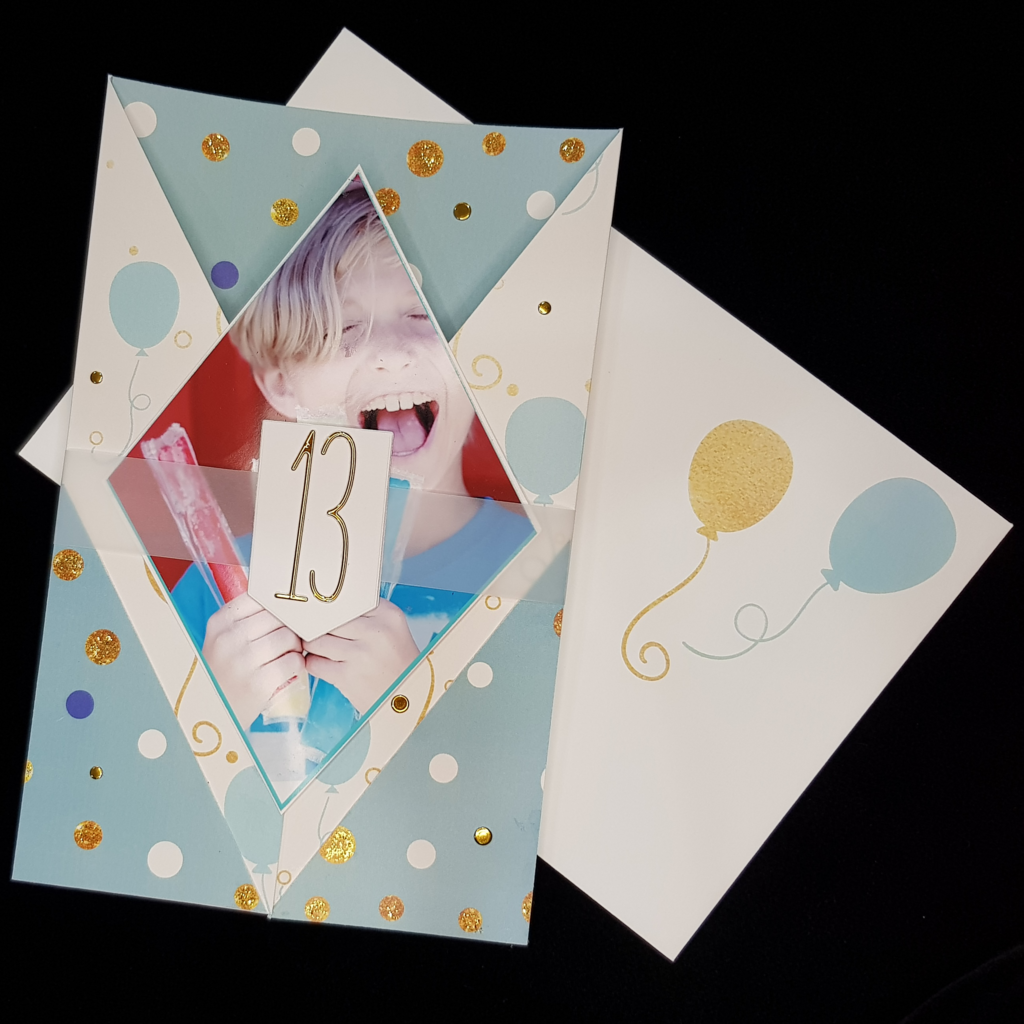 Diamond Feature Large Gatefold Card - Birthday- Upload Your Image - Teal and Gold