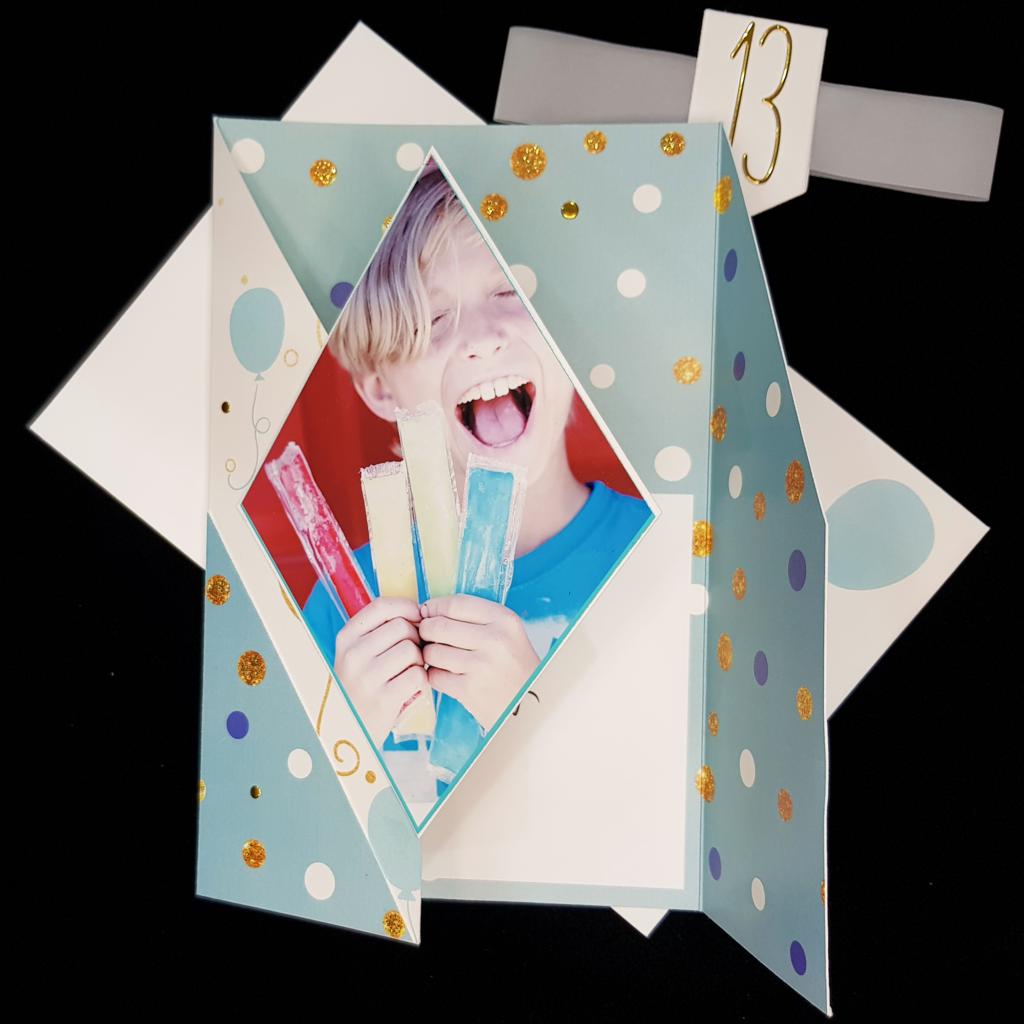 Diamond Feature Large Gatefold Card - Birthday- Upload Your Image - Teal and Gold