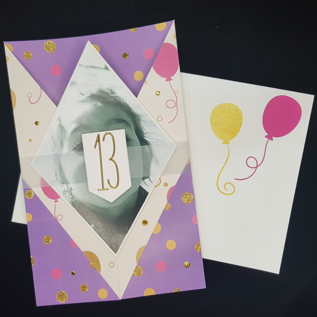 Diamond Feature Large Gatefold Card- Upload Your Image - Birthday - Pink and Gold