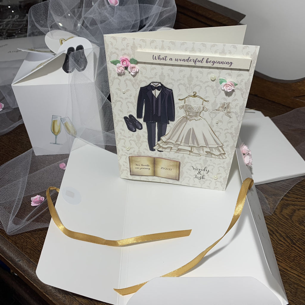 Unique Personalised Handmade Card featuring luxury stippled cardstock, roses and pearls