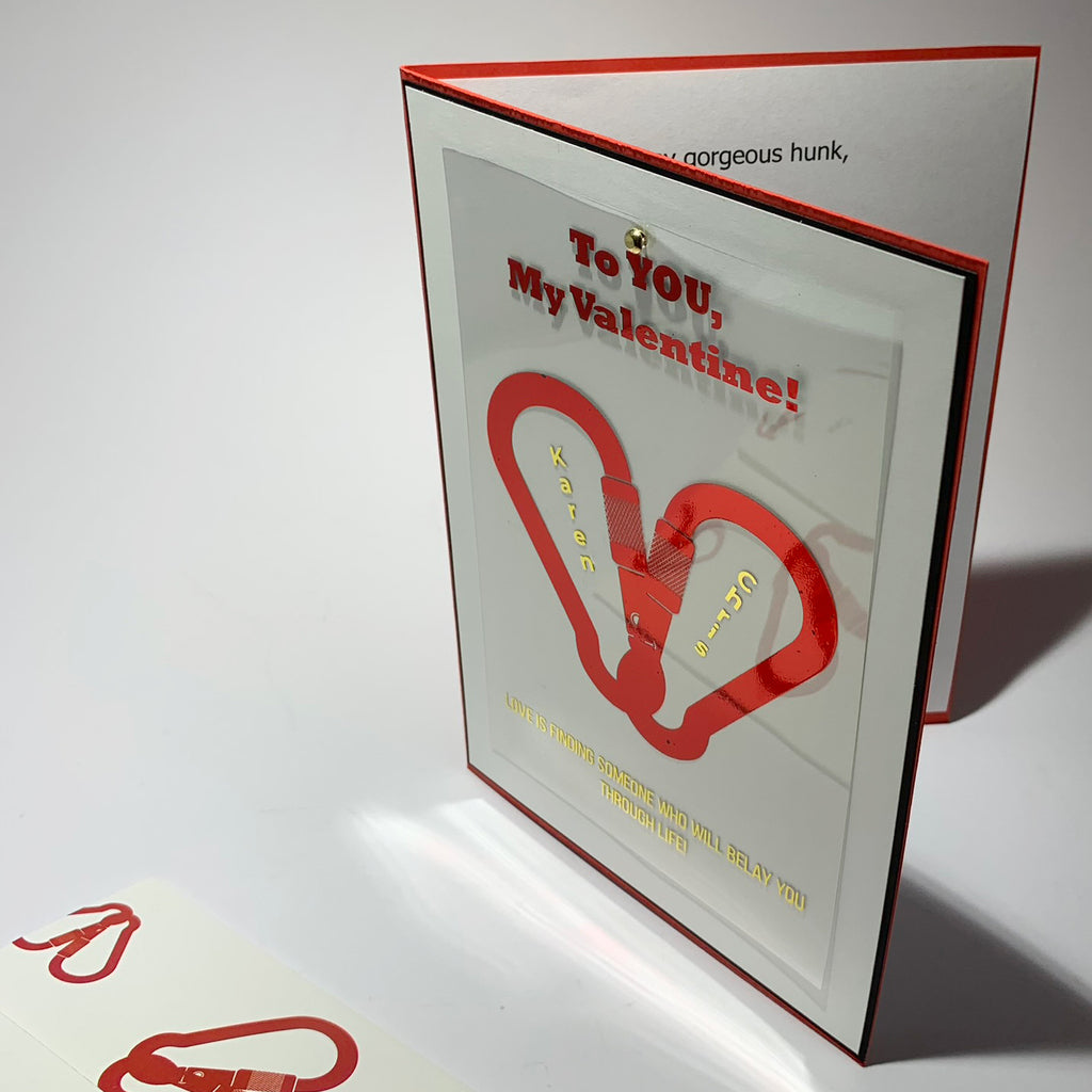 Rock Climbing Anniversary or Valentines Card with Red and Gold Foil