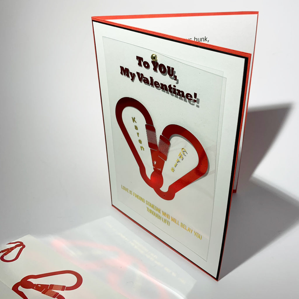 Rock Climbing Anniversary or Valentines Card with Red and Gold Foil