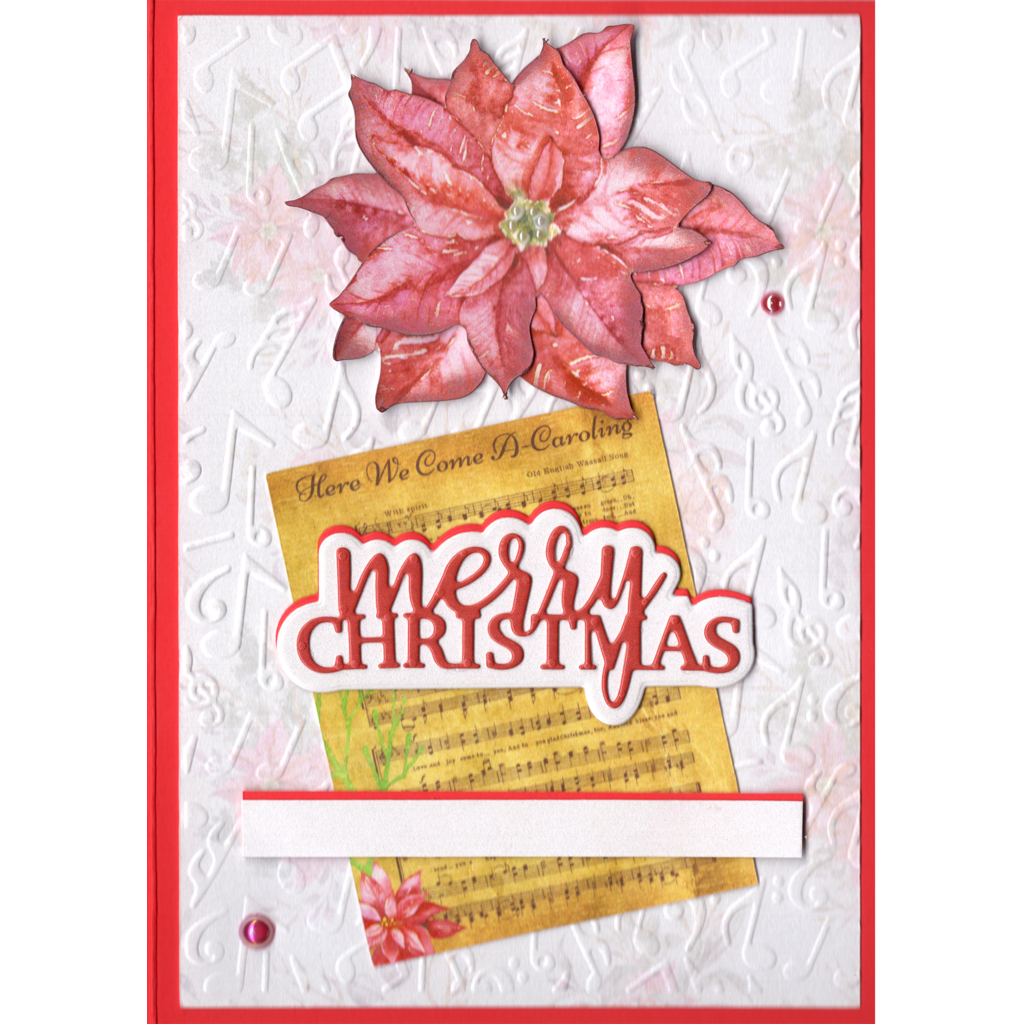 Embossed Scattered Music Notes Pointsettia Christmas Card 001