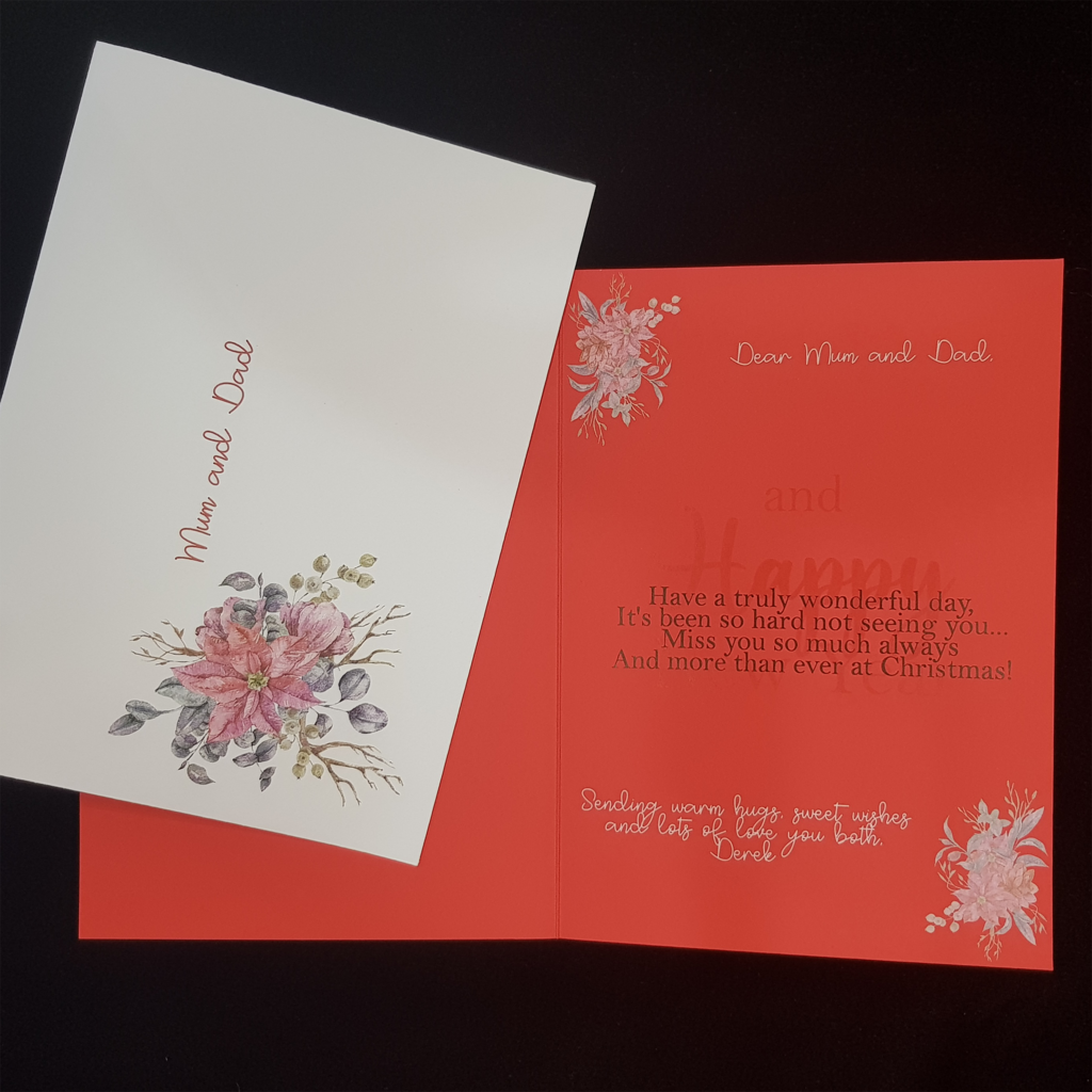 Embossed Scattered Music Notes Pointsettia Christmas Card 001