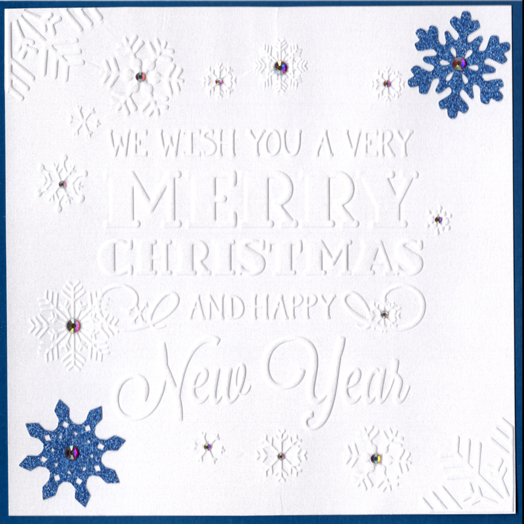 Merry Christmas and Happy New Year Snowflakes Card - Electric Blue Glitter