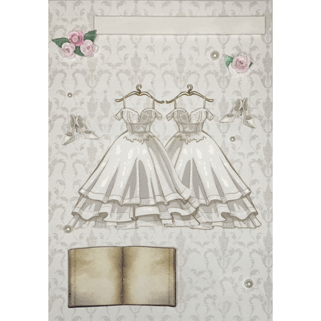 personalised custom couple front of wedding card with handmade roses suitable for straight, queer, gay, homosexual and heterosexual