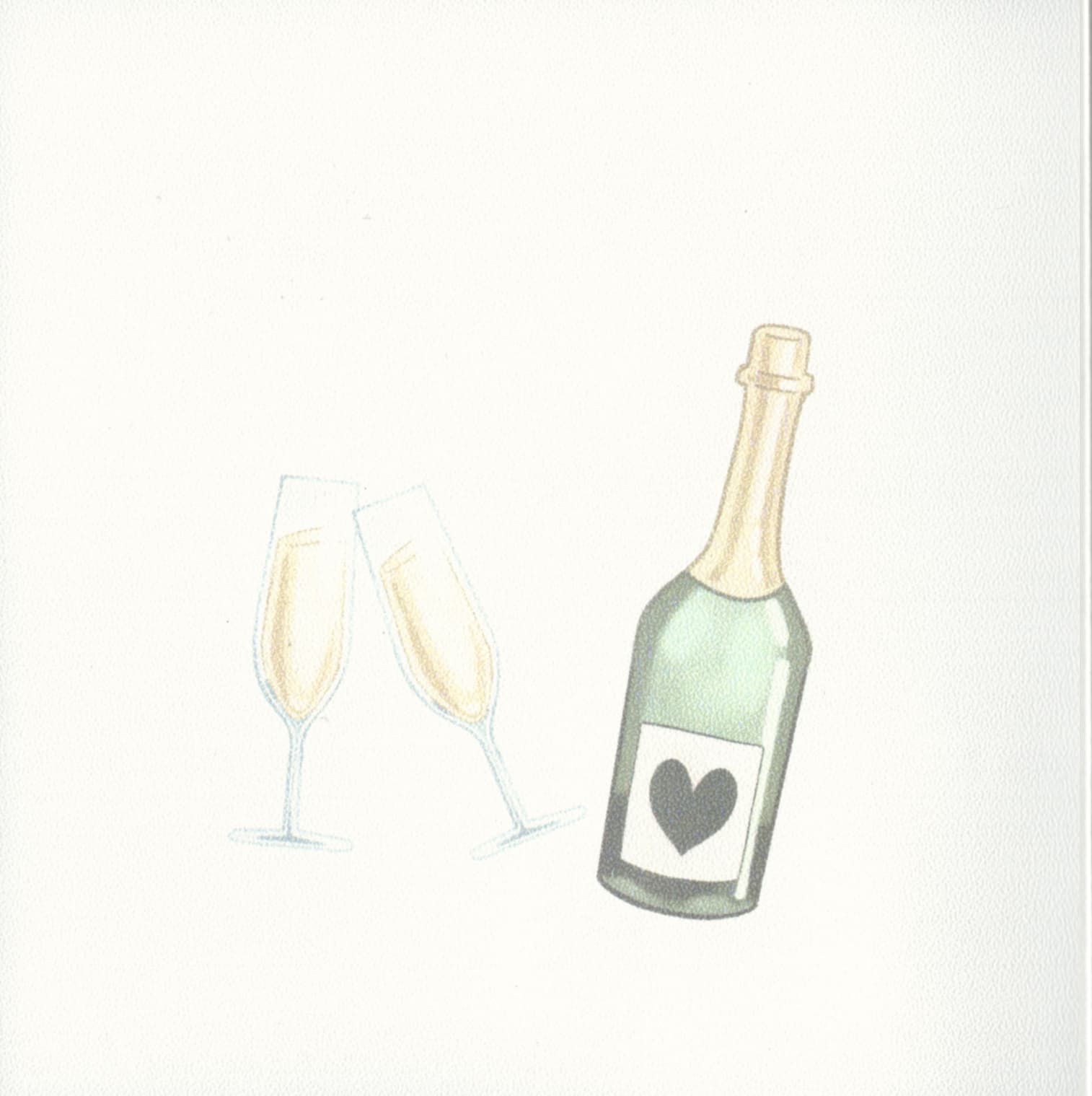champagne bottle and glasses on inside of custom wedding card for long personal message