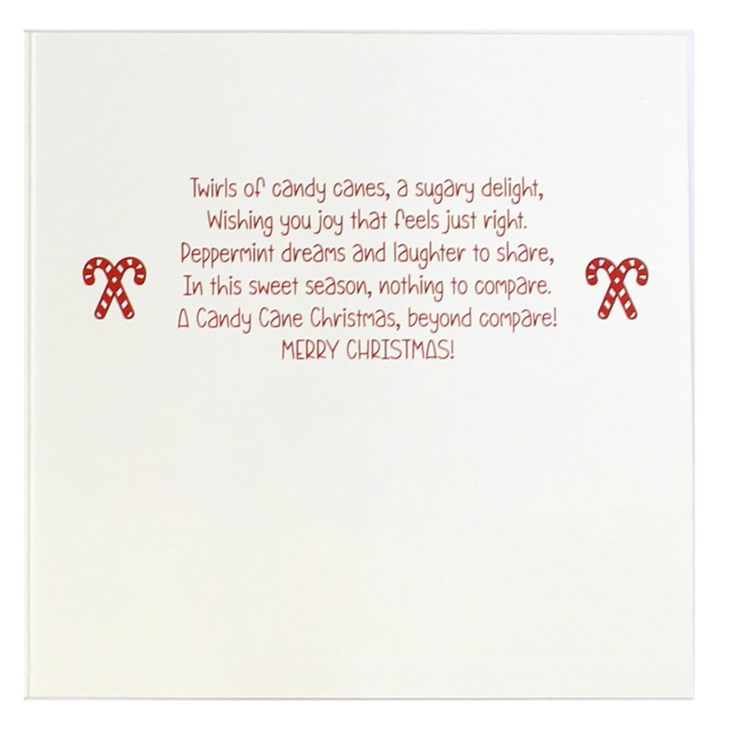 inside right of candy cane card with verse