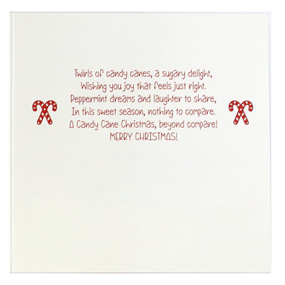 inside right of candy cane card with verse