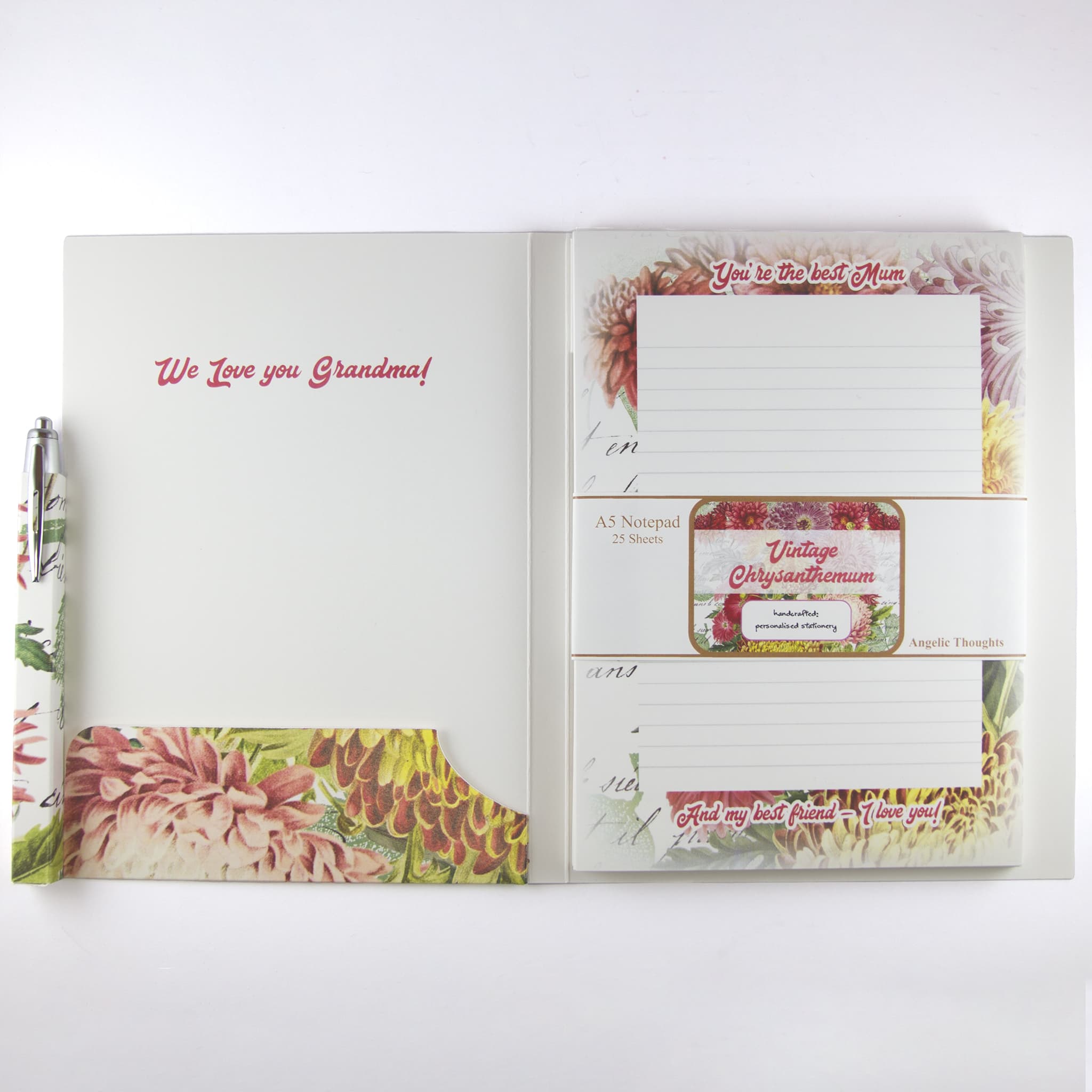 Personalised A5 Compendium - Vintage Chrysanthemum (2 pack A5 Notepads incl.)