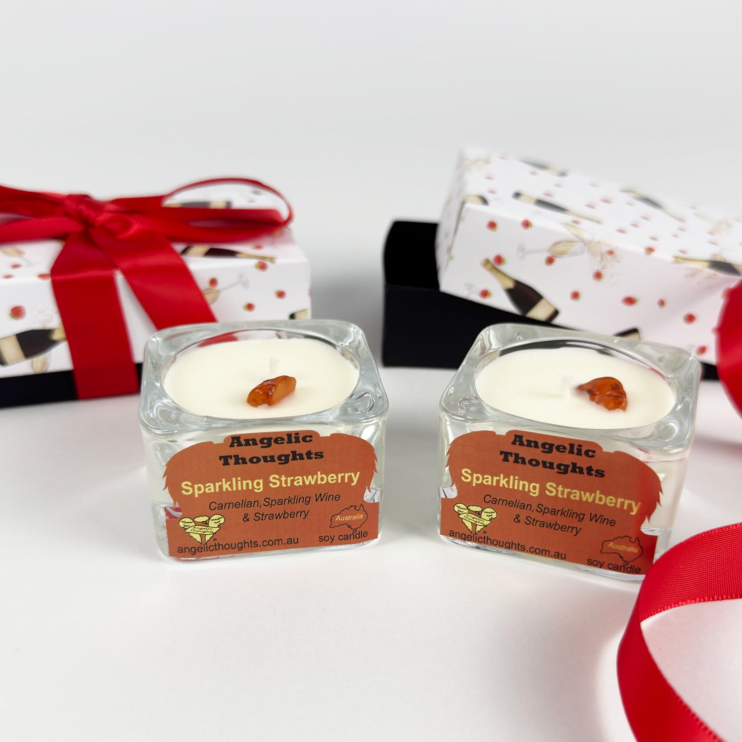 Sparkling Strawberry Soy Wax Candle - Cube Tealight Pk 2