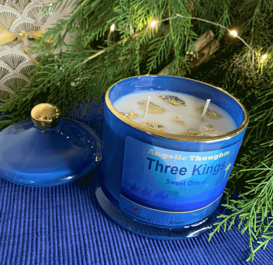 3 Kings Frankincense and Myrrh Soy Wax Candle with Gold Leaf