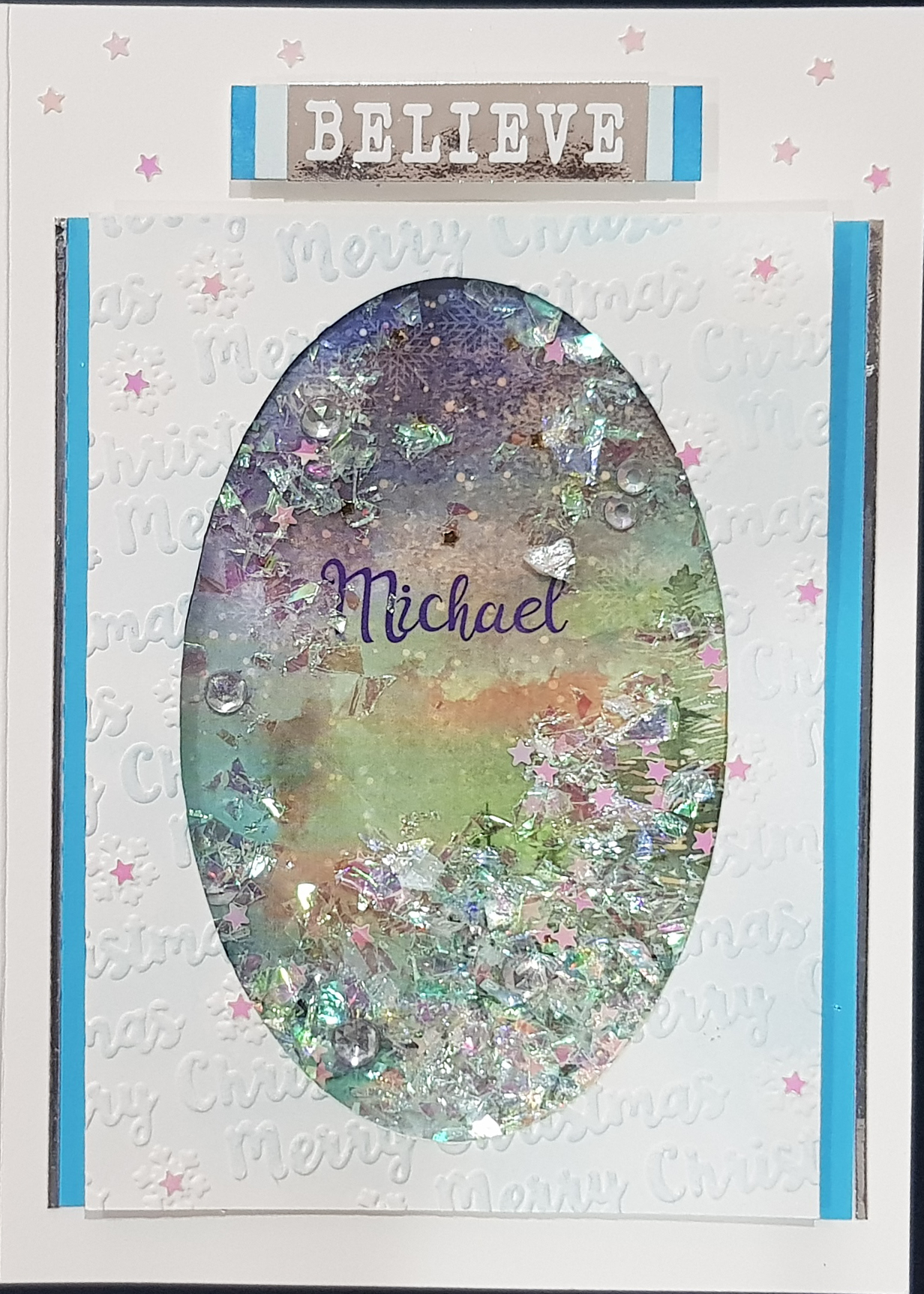 Merry Christmas - Winter Scene 1 - Embossed Panel Shaker Window Card