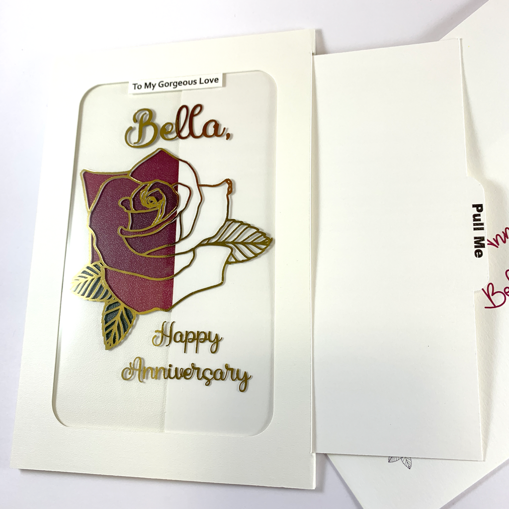 Handmade Personalised Card - Rose Magic Slider - 004 - 6 Colours Available