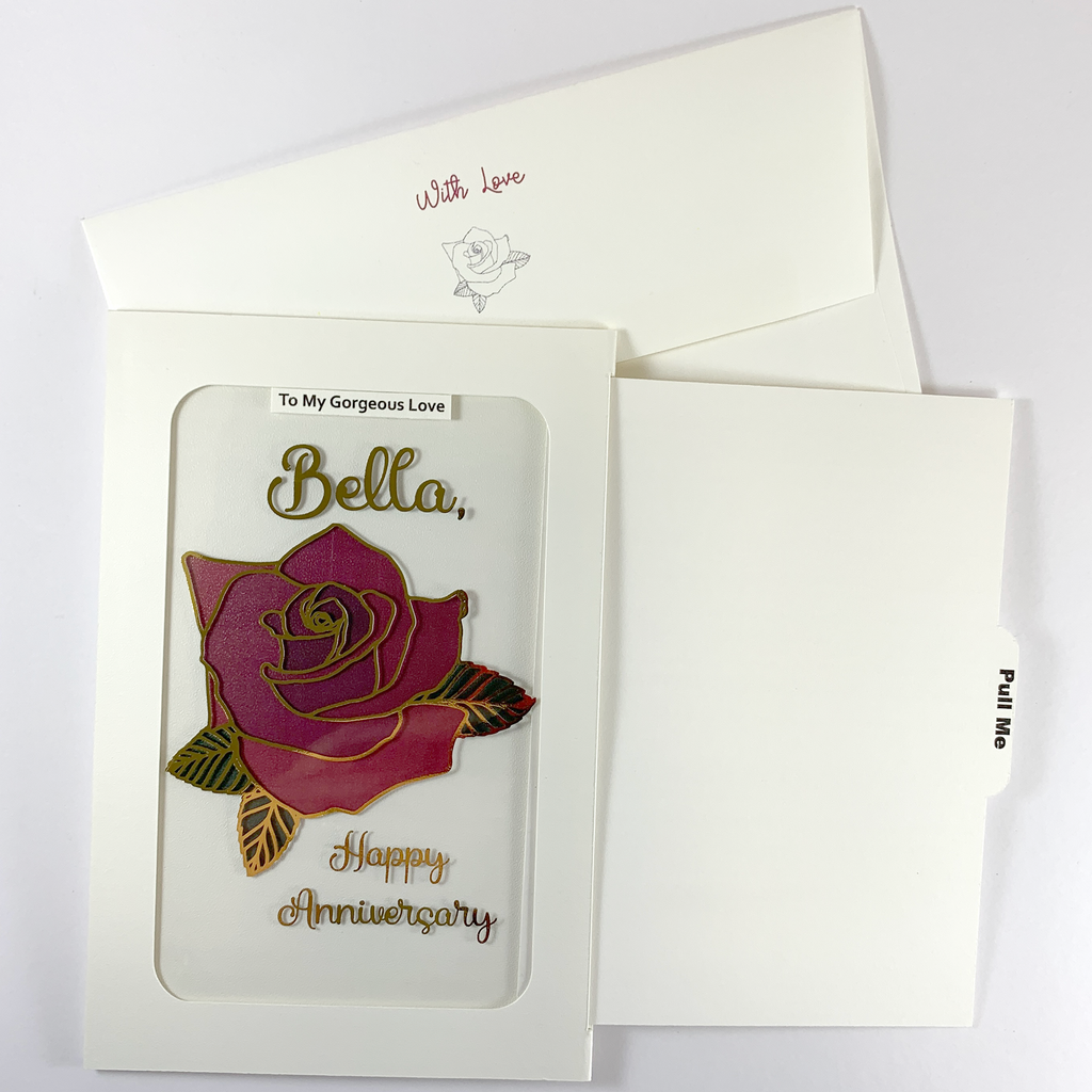 Handmade Personalised Card - Rose Magic Slider - 004 - 6 Colours Available