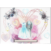 front of handmade wedding card - Mr and Mrs, jewels, pink blue and yellow hearts with their name,date, message