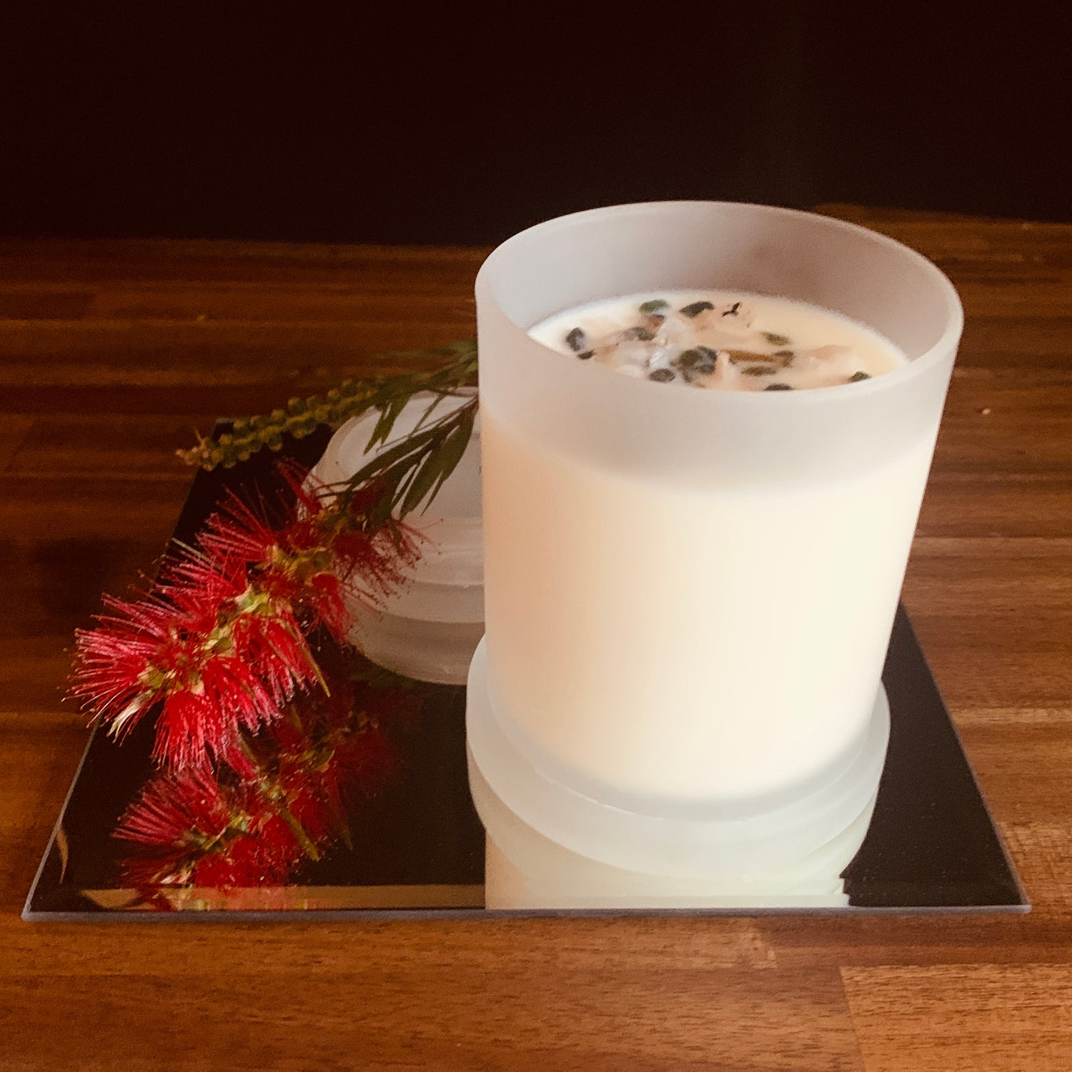 Square Mirror Candle Plate with Bevilled Edge (20cm)