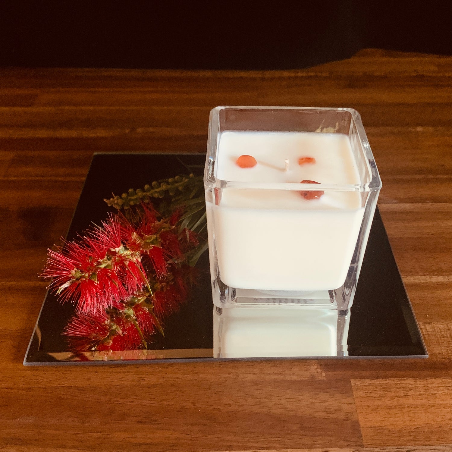 Square Mirror Candle Plate with Bevilled Edge (20cm)