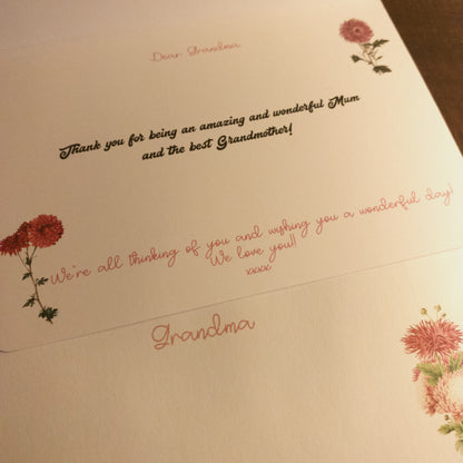 Handmade Personalised Mothers Day Vintage Chrysanthemum Greeting Card