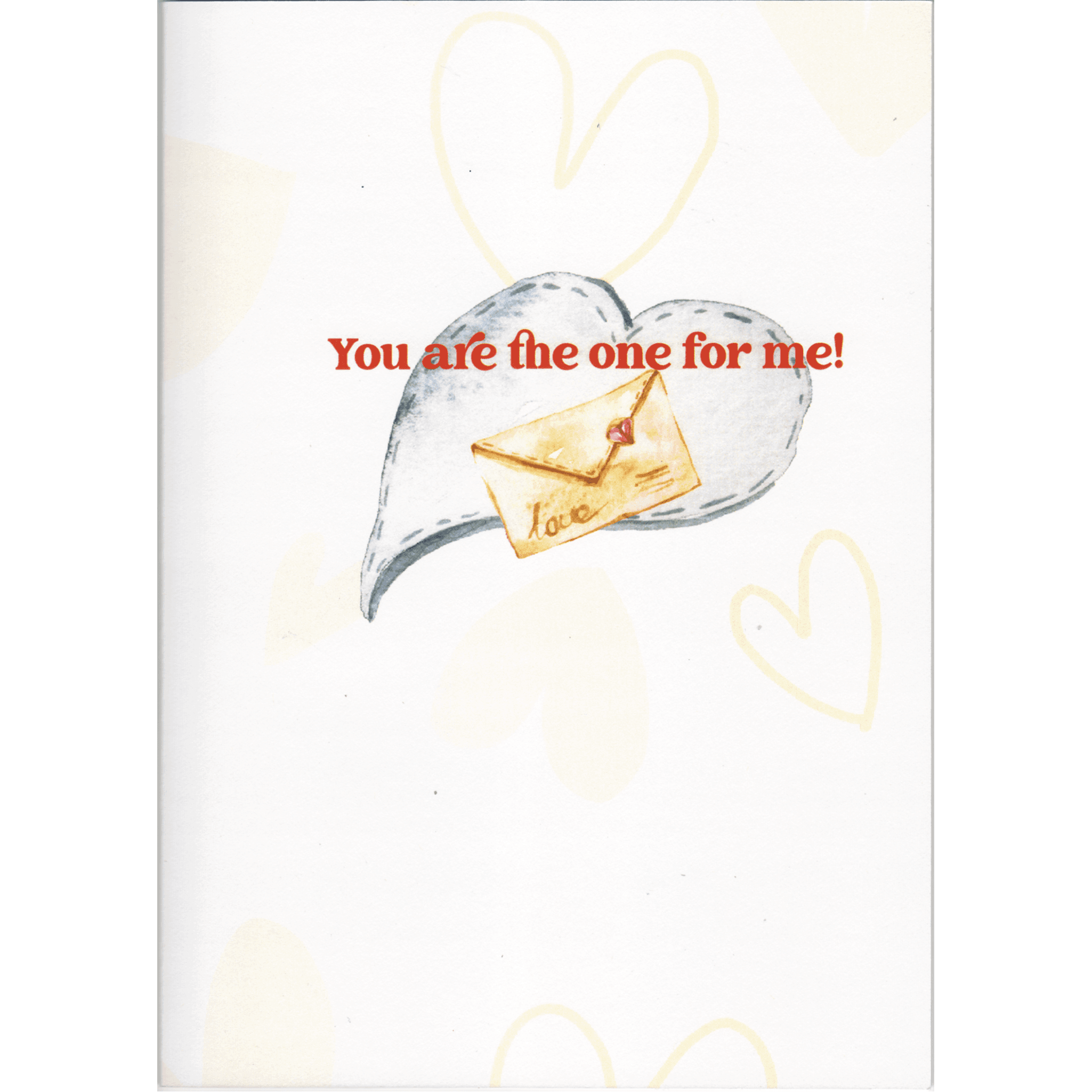 There is a light brown heart pattern paper with the words &quot;You are the one for me!&quot; an image of envelope featuring a heart and the word love in front of a heart.